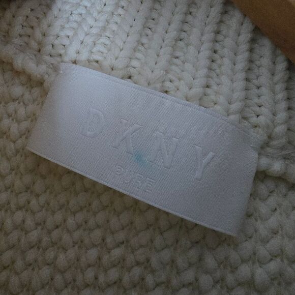 DKNY Pure Chenille Puff Sleeve Crewneck Sweater in Bone Ivory - Picture 15 of 16